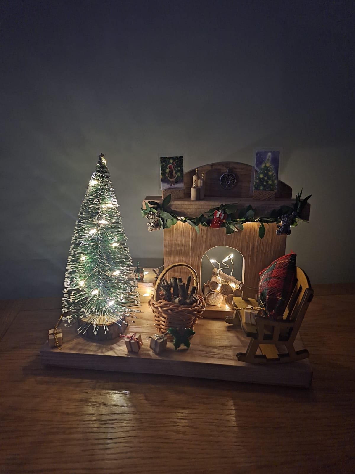 Solid oak Christmas fireplace