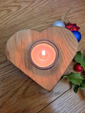 Solid oak heart tealight candle holder