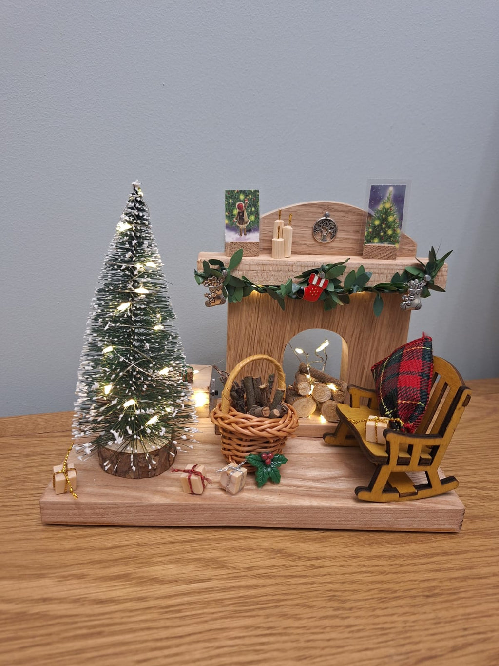 Solid oak Christmas fireplace