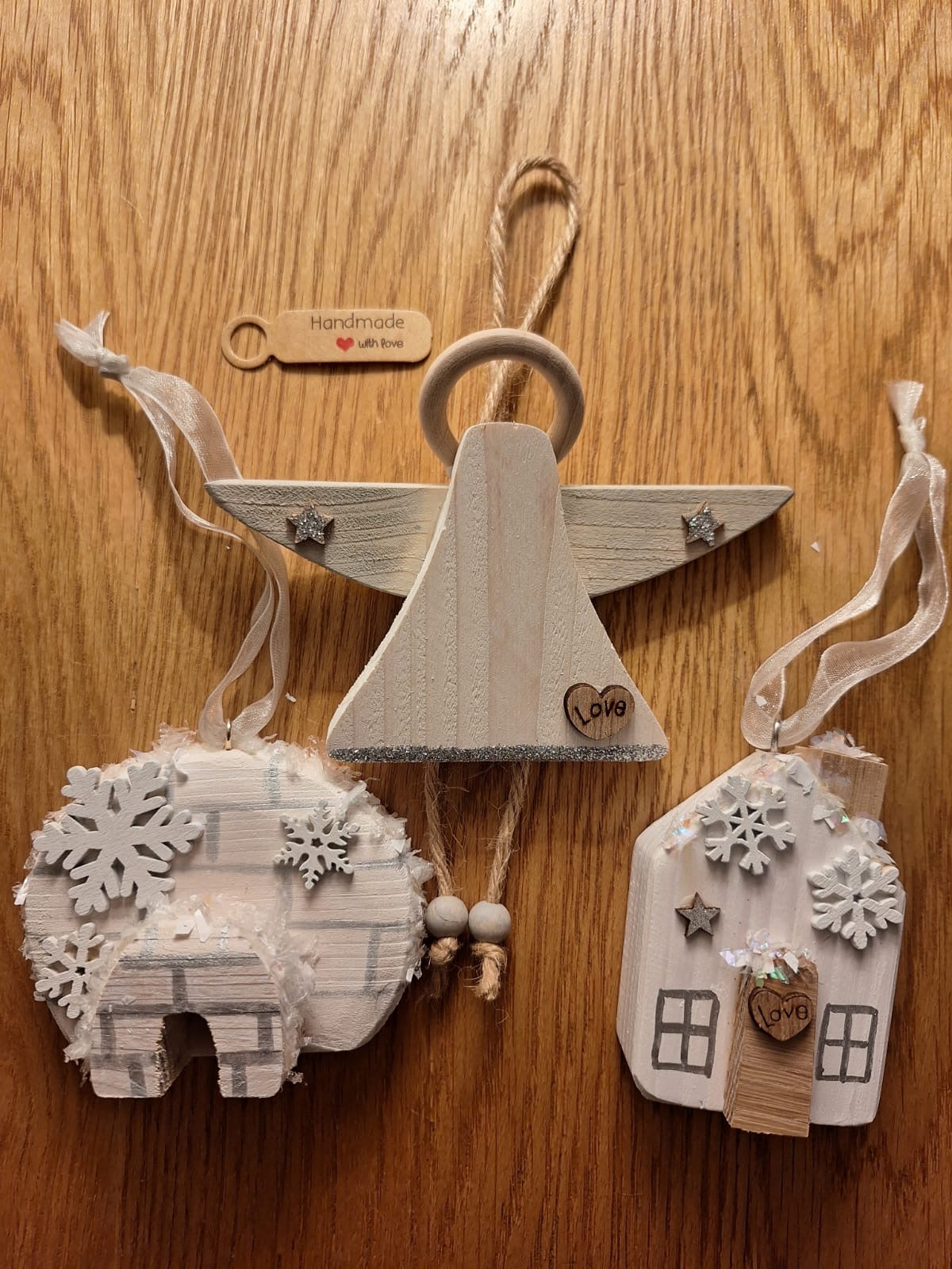 Set of 3 tree hanging Igloo, house and angel