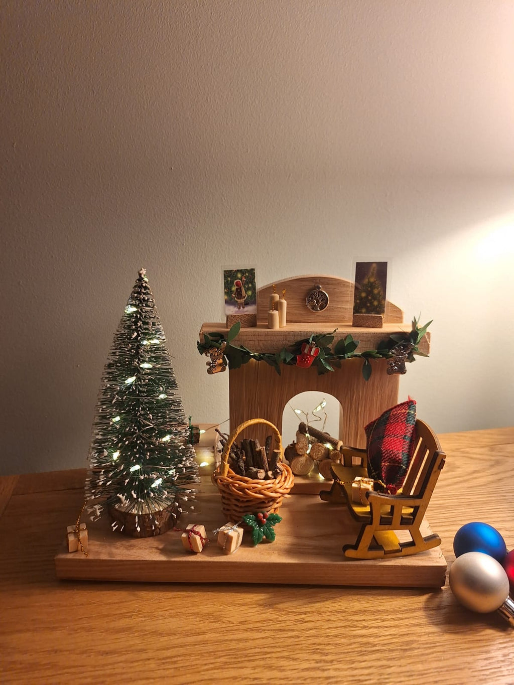 Solid oak Christmas fireplace
