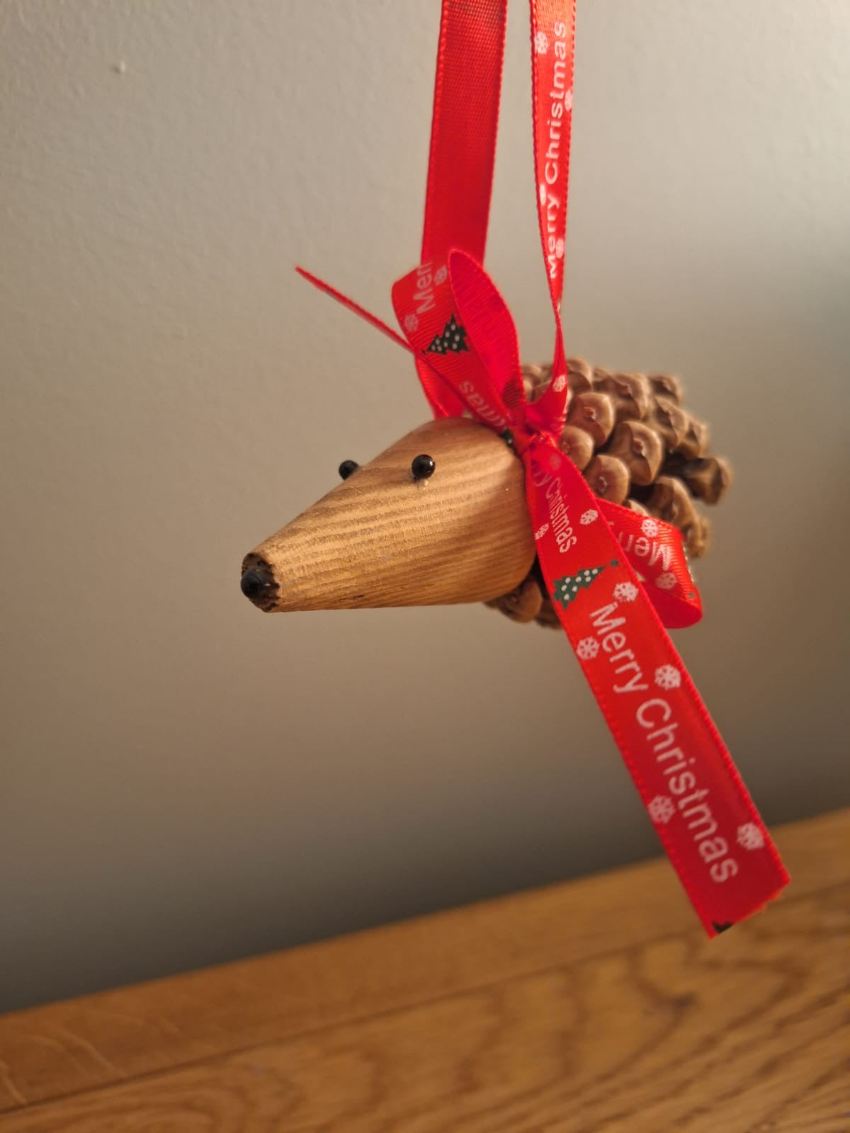 Set of 3 wood turned tree hanging hedgehogs
