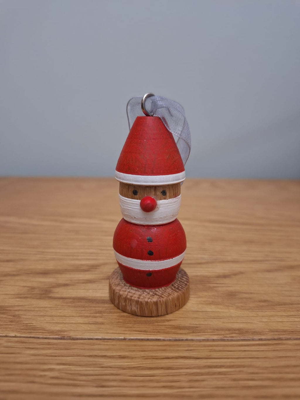 Oak wood turned santa and soldier tree hangers