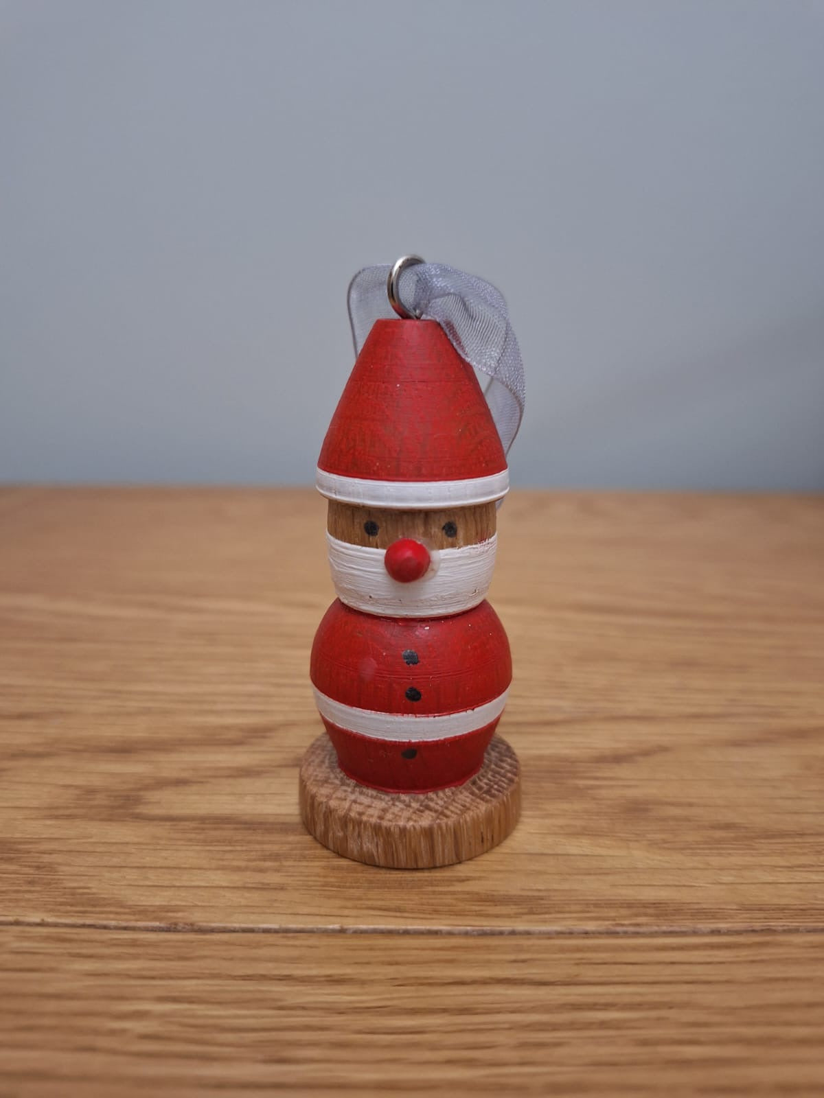 Oak wood turned santa and soldier tree hangers