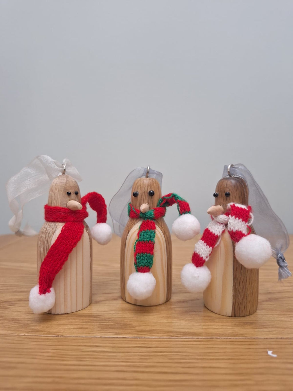 Set of 3 wood turned penguin tree hangers