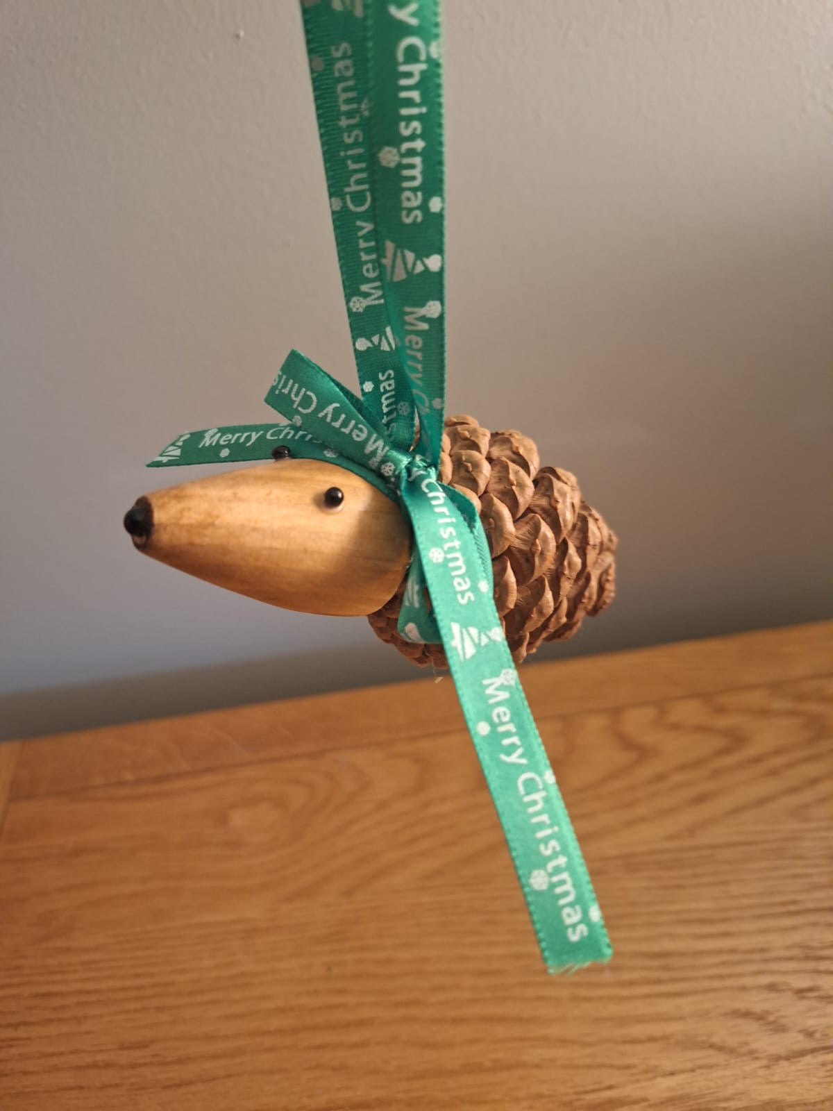 Set of 3 wood turned tree hanging hedgehogs