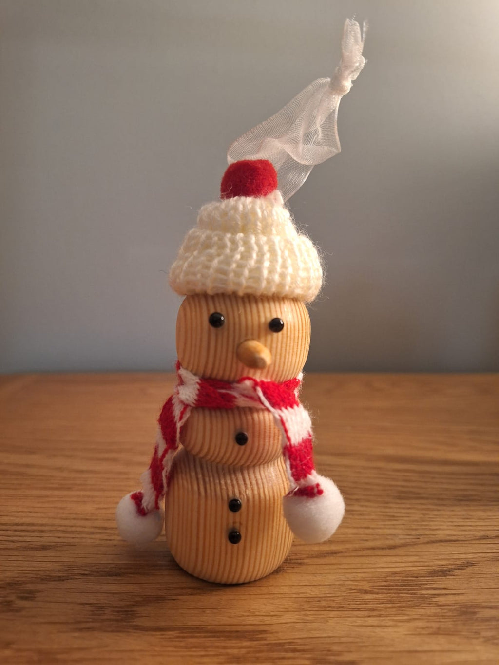 Set of 3 wood turned snowman tree hangers