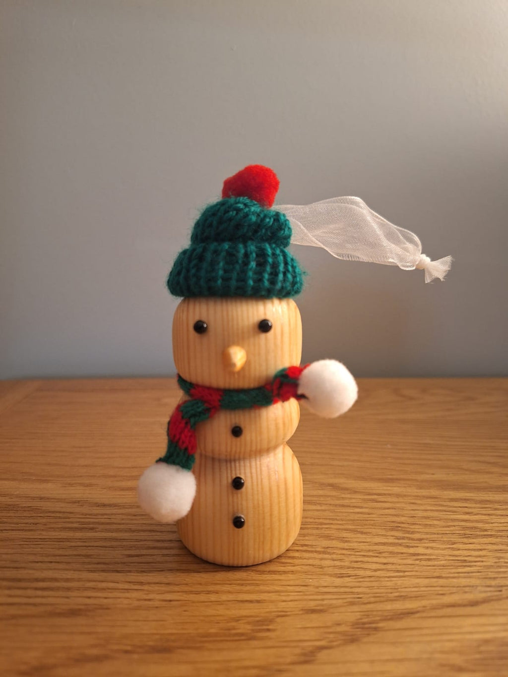 Set of 3 wood turned snowman tree hangers